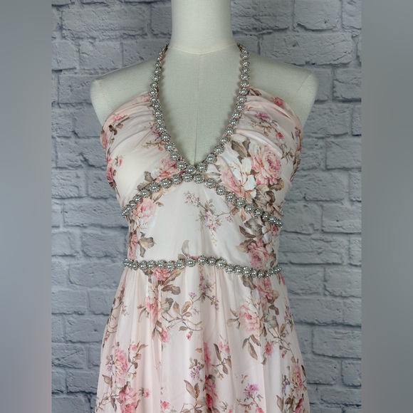 New Floral Print Prom Dress with Slit Backless Chiffon Formal size M - Picture 4 of 7